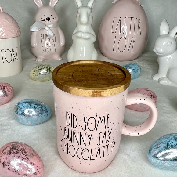 ❌SOLD❌ Rae Dunn Coffee Mug DID SOME BUNNY SAY CHOCOLATE Coaster Lid Easter Pink - Picture 12 of 17